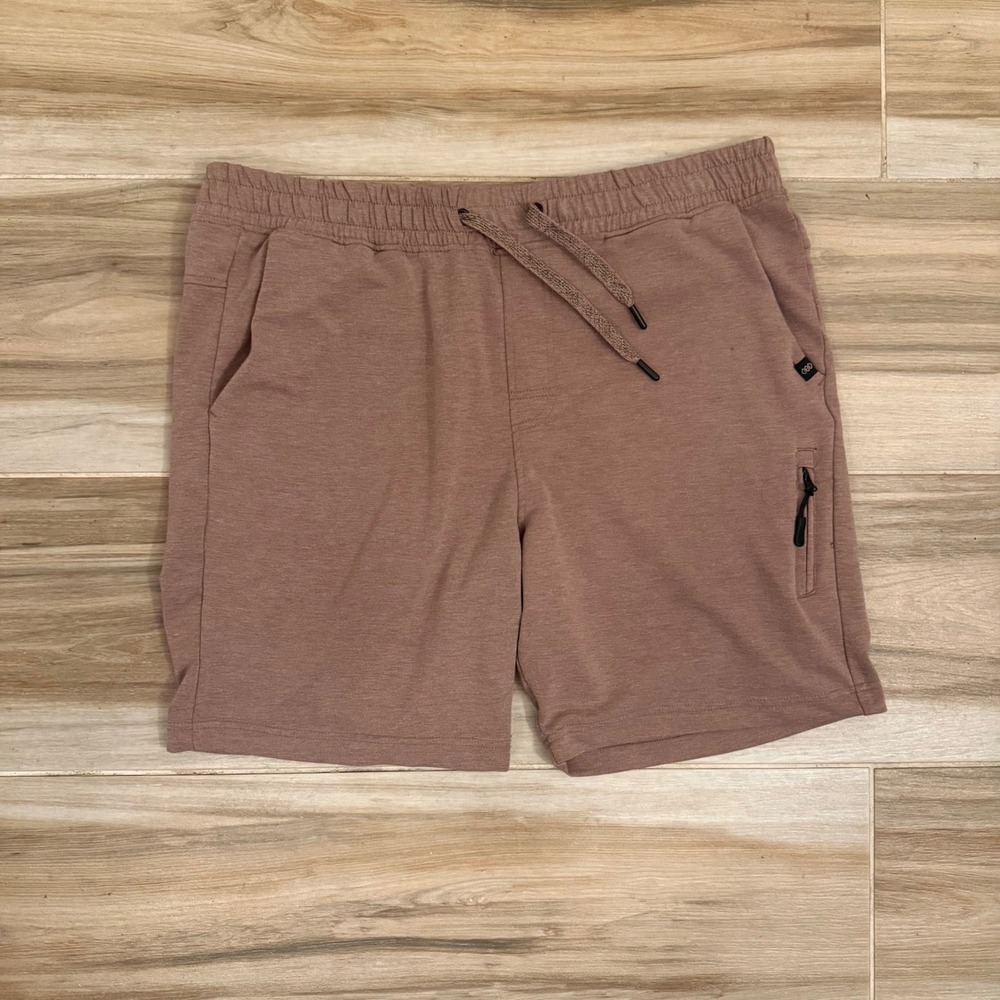 Leg3nd Discovery Mens XL Mauve Brown Heathered Athletic Shorts Zip Pocket